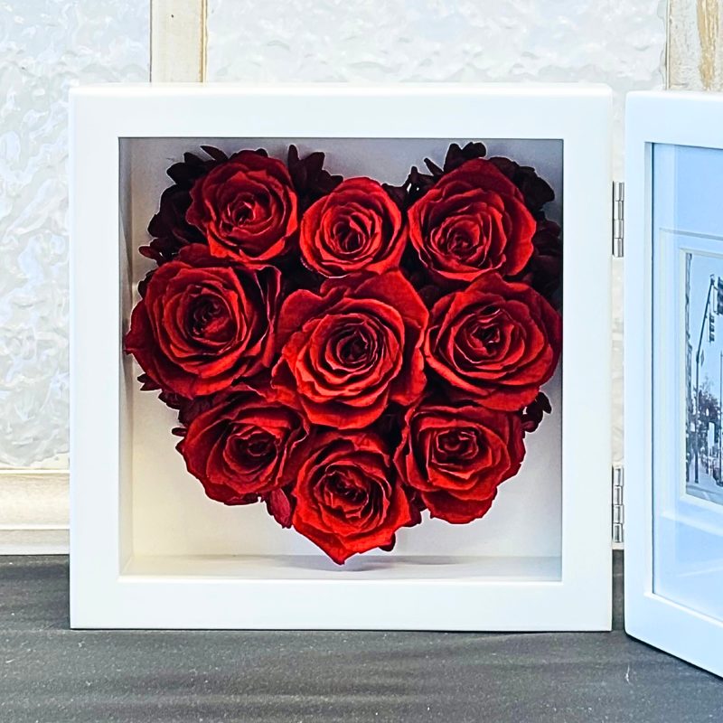 【pr-80】バラ9輪加工フォトフレームにハートアレンジ - 画像 (7)