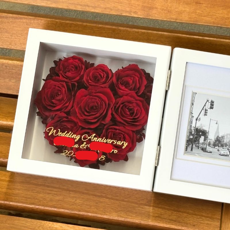 【pr-80】バラ9輪加工フォトフレームにハートアレンジ - 画像 (6)